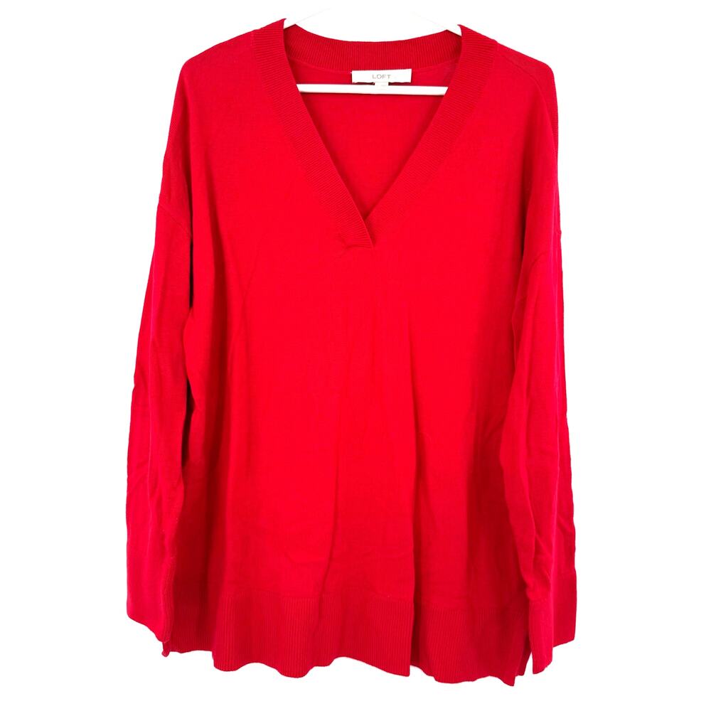 Loft Size Large V Neck Pullover‎ Sweater Top Red Layer Holiday Basic